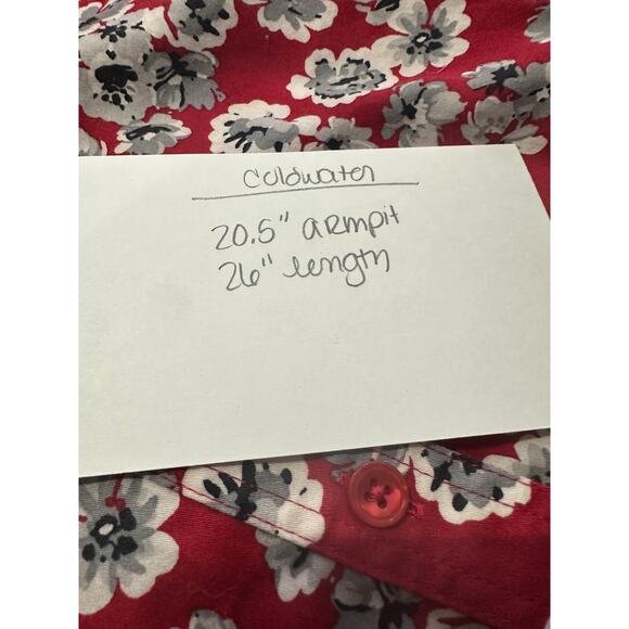 Coldwater Creek Button Up Shirt Womens M Red‎ Floral Long Sleeve Office Career - Picture 8 of 8